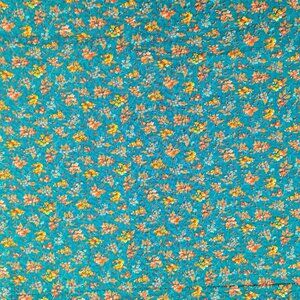 Vintage Floral Seersucker Cotton 39W x 92L Fabric Teal With Orange & Yellow
